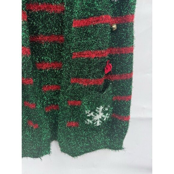 Blizzard Bay Christmas Sweater Women Small Green Holiday Sequin Bow Eyelash Knit - Picture 6 of 10